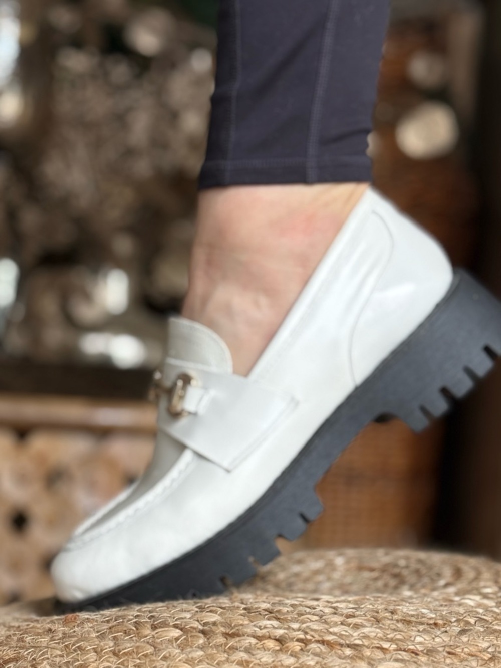 White Chunky Sole Leather Loafers